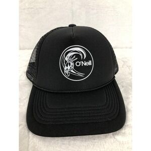 O'Neill Hat Cap Snap Back Black Trucker Mesh Mens‎ Surf Logo Beach Skate Graphic